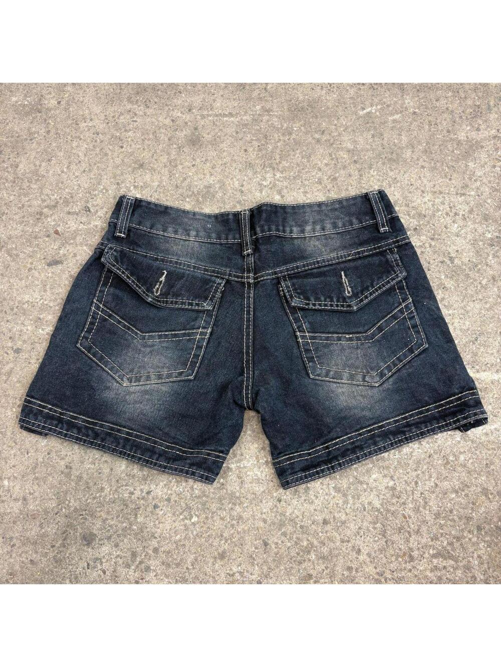 Vintage Y2K Low Rise Denim Button Front Shorts Dark Wash - Picture 2 of 4